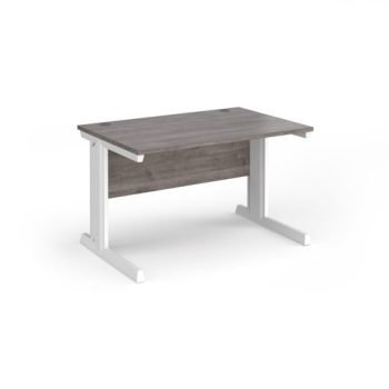 Vivo straight desk 1200mm x 800mm - white frame Grey Oak Top - V12-WH-GO