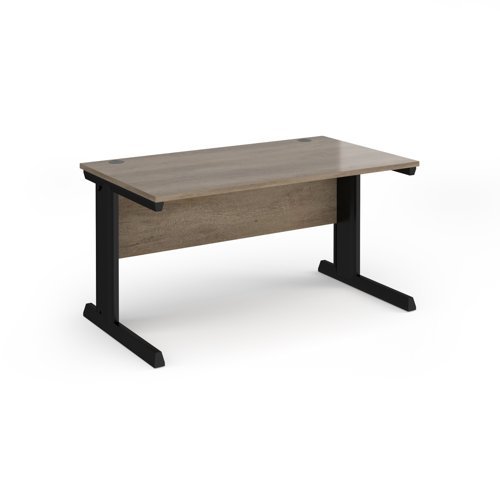 Vivo straight desk 1400mm x 800mm - black frame Nebraska Oak Top - V14-K-NO