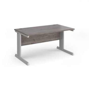 Vivo straight desk 1400mm x 800mm - silver frame Grey Oak Top - V14-S-GO