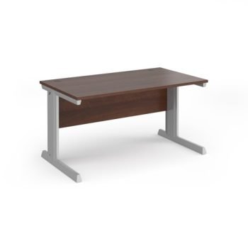Vivo straight desk 1400mm x 800mm - silver frame Walnut top - V14-S-W