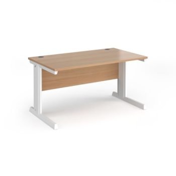 Vivo straight desk 1400mm x 800mm - white frame Beech top - V14-WH-B