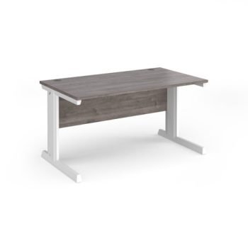 Vivo straight desk 1400mm x 800mm - white frame Grey Oak Top - V14-WH-GO