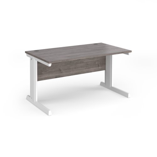 Vivo straight desk 1400mm x 800mm - white frame Grey Oak Top - V14-WH-GO