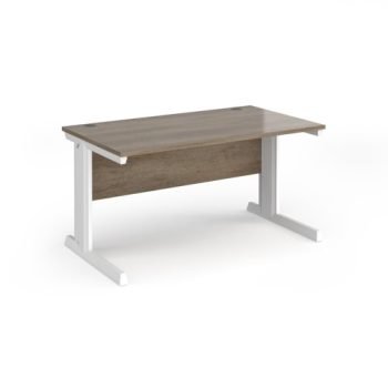 Vivo straight desk 1400mm x 800mm - white frame Nebraska Oak Top - V14-WH-NO