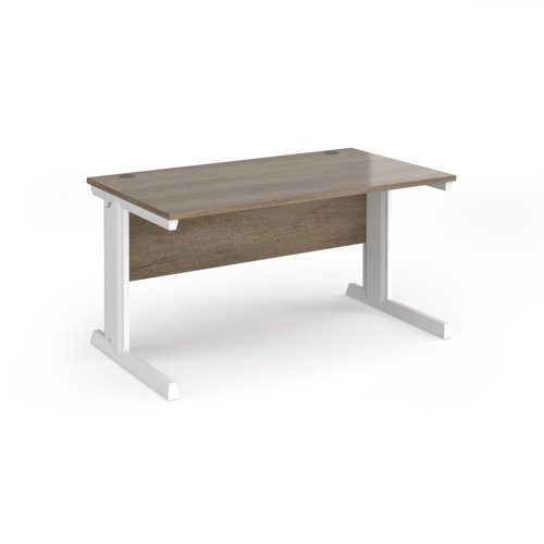 Vivo straight desk 1400mm x 800mm - white frame Nebraska Oak Top - V14-WH-NO