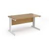 Vivo straight desk 1400mm x 800mm - white frame Oak Top - V14-WH-O