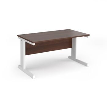 Vivo straight desk 1400mm x 800mm - white frame Walnut top - V14-WH-W