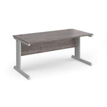Vivo straight desk 1600mm x 800mm - silver frame Grey Oak Top - V16-S-GO