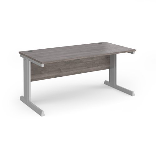Vivo straight desk 1600mm x 800mm - silver frame Grey Oak Top - V16-S-GO
