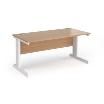 Vivo straight desk 1600mm x 800mm - white frame Beech top - V16-WH-B
