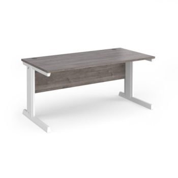 Vivo straight desk 1600mm x 800mm - white frame Grey Oak Top - V16-WH-GO