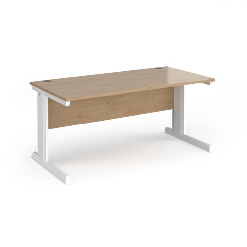 Vivo straight desk 1600mm x 800mm - white frame Kendal Oak Top - V16-WH-KO