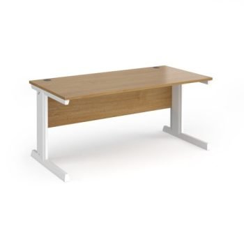 Vivo straight desk 1600mm x 800mm - white frame Oak Top - V16-WH-O