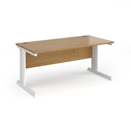 Vivo straight desk 1600mm x 800mm - white frame Oak Top - V16-WH-O