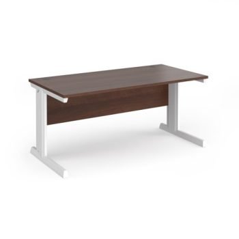 Vivo straight desk 1600mm x 800mm - white frame Walnut top - V16-WH-W