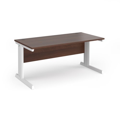 Vivo straight desk 1600mm x 800mm - white frame Walnut top - V16-WH-W