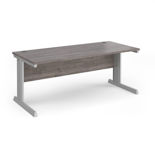 Vivo straight desk 1800mm x 800mm - silver frame Grey Oak Top - V18-S-GO