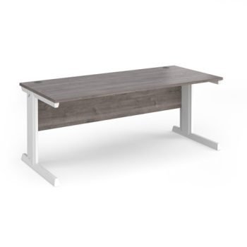 Vivo straight desk 1800mm x 800mm - white frame Grey Oak Top - V18-WH-GO