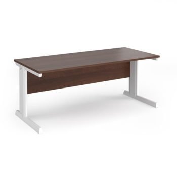 Vivo straight desk 1800mm x 800mm - white frame Walnut top - V18-WH-W