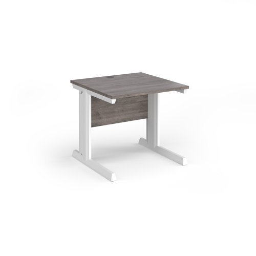 Vivo straight desk 800mm x 800mm - white frame Grey Oak Top - V8-WH-GO