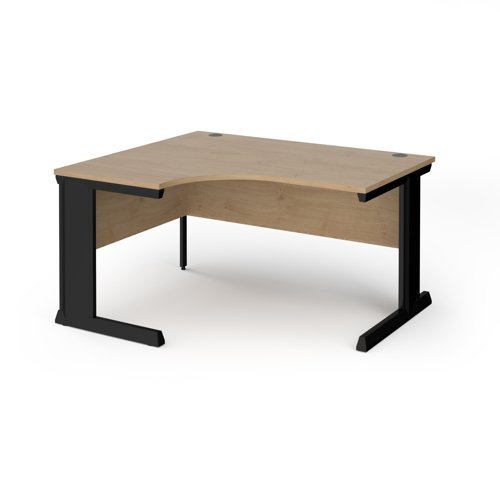 Vivo left hand ergonomic desk 1400mm - black frame Kendal Oak Top - VEL14-K-KO
