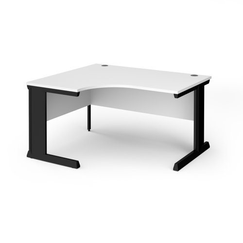 Vivo left hand ergonomic desk 1400mm - black frame White Top - VEL14-K-WH