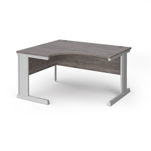 Vivo left hand ergonomic desk 1400mm - silver frame Grey Oak Top - VEL14-S-GO