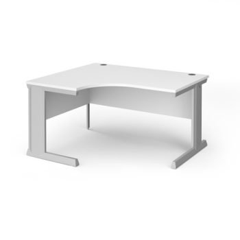 Vivo left hand ergonomic desk 1400mm - silver frame White Top - VEL14-S-WH