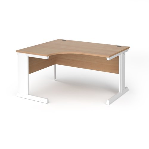 Vivo left hand ergonomic desk 1400mm - white frame Beech top - VEL14-WH-B
