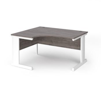 Vivo left hand ergonomic desk 1400mm - white frame Grey Oak Top - VEL14-WH-GO