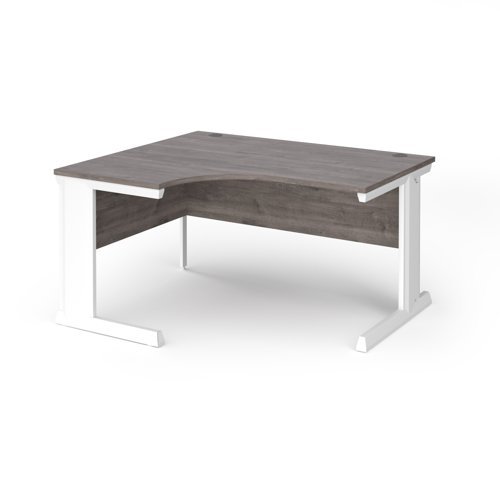 Vivo left hand ergonomic desk 1400mm - white frame Grey Oak Top - VEL14-WH-GO