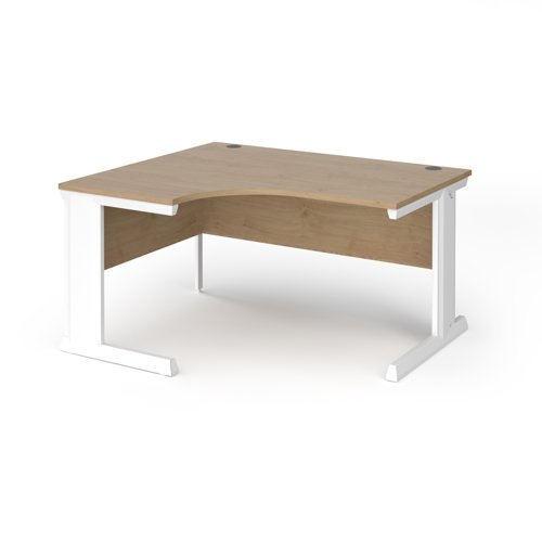 Vivo left hand ergonomic desk 1400mm - white frame Kendal Oak Top - VEL14-WH-KO
