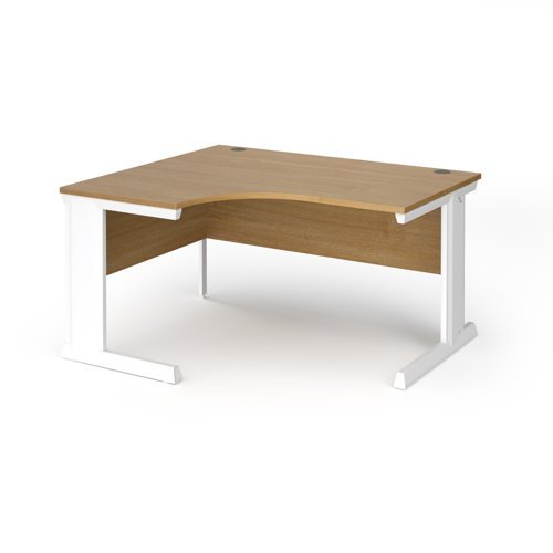 Vivo left hand ergonomic desk 1400mm - white frame Oak Top - VEL14-WH-O