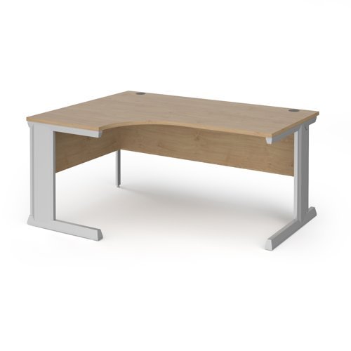 Vivo left hand ergonomic desk 1600mm - silver frame Kendal Oak Top - VEL16-S-KO