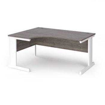 Vivo left hand ergonomic desk 1600mm - white frame Grey Oak Top - VEL16-WH-GO