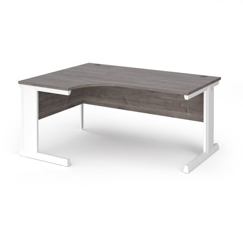 Vivo left hand ergonomic desk 1600mm - white frame Grey Oak Top - VEL16-WH-GO