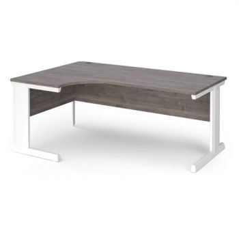 Vivo left hand ergonomic desk 1800mm - white frame Grey Oak Top - VEL18-WH-GO