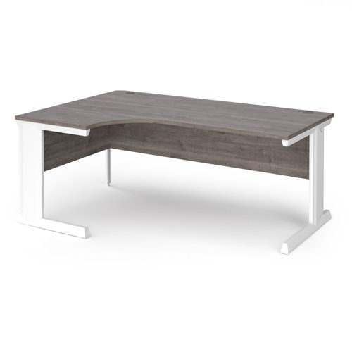 Vivo left hand ergonomic desk 1800mm - white frame Grey Oak Top - VEL18-WH-GO