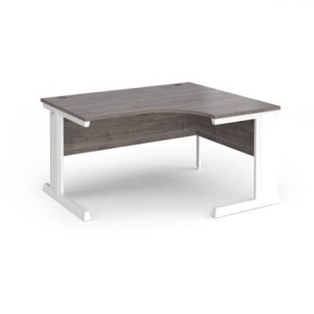 Vivo right hand ergonomic desk 1400mm - white frame Grey Oak Top - VER14-WH-GO