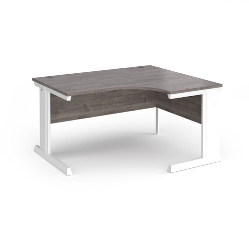 Vivo right hand ergonomic desk 1400mm - white frame Grey Oak Top - VER14-WH-GO