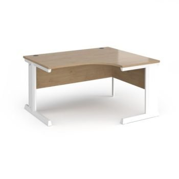 Vivo right hand ergonomic desk 1400mm - white frame Kendal Oak Top - VER14-WH-KO