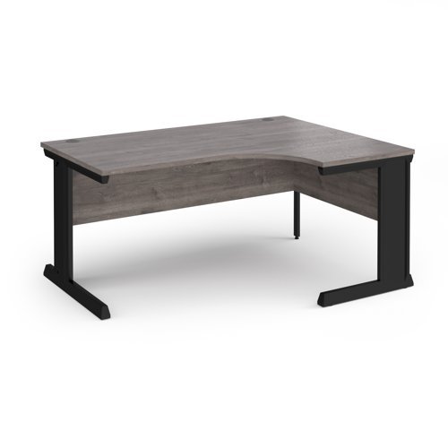 Vivo right hand ergonomic desk 1600mm - black frame Grey Oak Top - VER16-K-GO