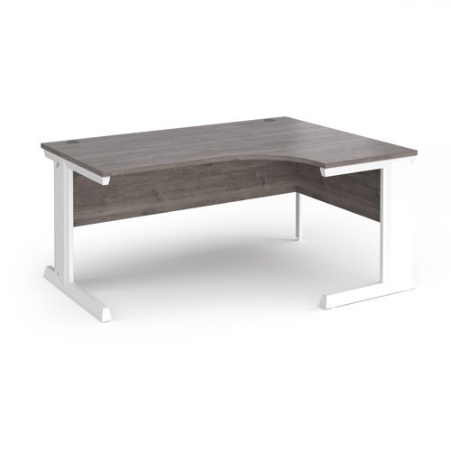 Vivo right hand ergonomic desk 1600mm - white frame Grey Oak Top - VER16-WH-GO