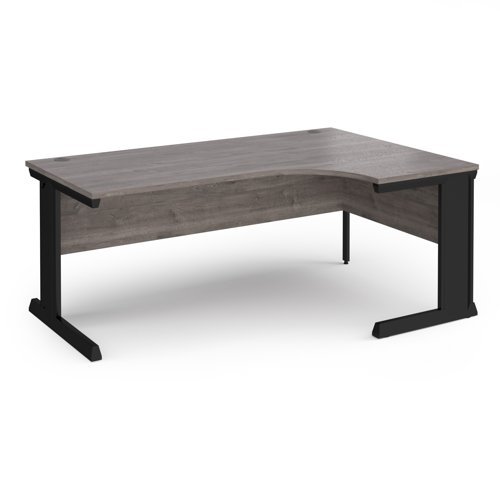 Vivo right hand ergonomic desk 1800mm - black frame Grey Oak Top - VER18-K-GO