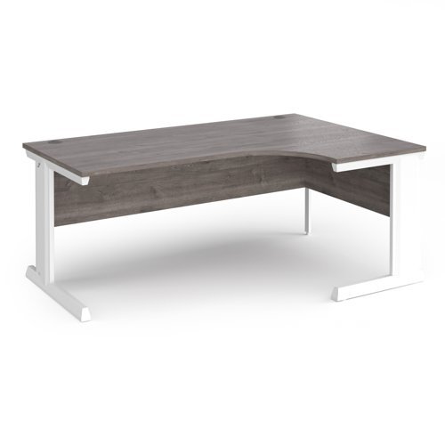 Vivo right hand ergonomic desk 1800mm - white frame Grey Oak Top - VER18-WH-GO