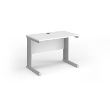 Vivo straight desk 1000mm x 600mm - silver frame White Top - VEX10-S-WH