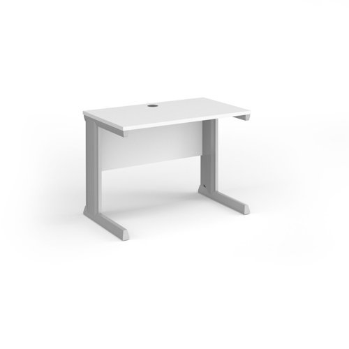 Vivo straight desk 1000mm x 600mm - silver frame White Top - VEX10-S-WH