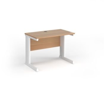 Vivo straight desk 1000mm x 600mm - white frame Beech top - VEX10-WH-B