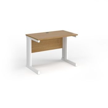 Vivo straight desk 1000mm x 600mm - white frame Oak Top - VEX10-WH-O