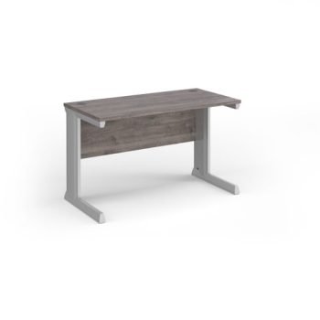Vivo straight desk 1200mm x 600mm - silver frame Grey Oak Top - VEX12-S-GO
